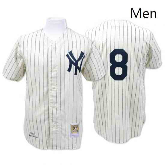 Mens Mitchell and Ness New York Yankees 8 Yogi Berra Authentic White Throwback MLB Jersey